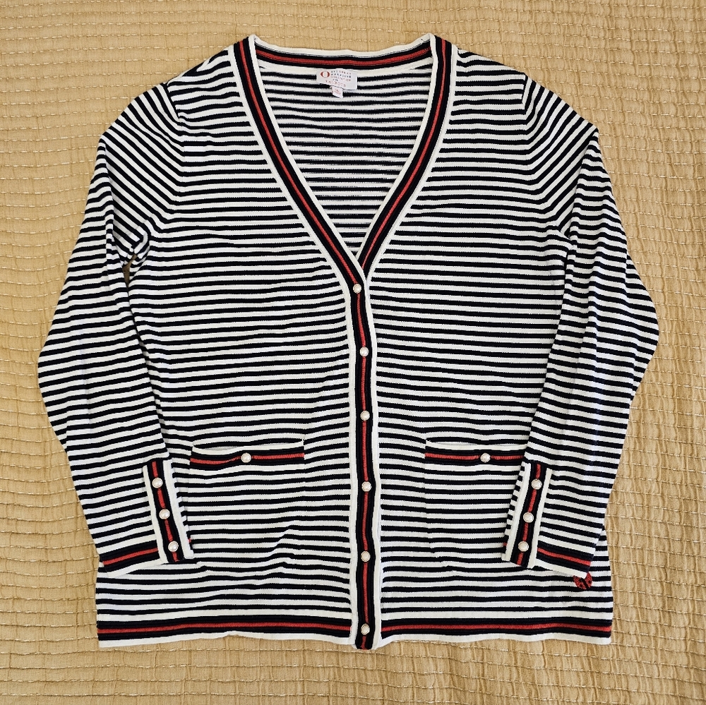 Talbots X The Oprah Magazine Collection Preppy Stripe Cardigan V-neck